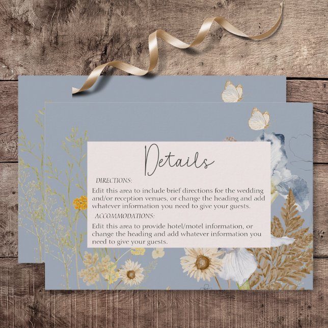 Rustic Wildflowers Monogram Dusty Blue Details Enclosure Card (Rustic Wildflowers Monogram Dusty Blue Wedding Details Card)