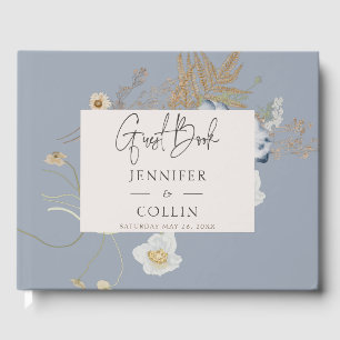 Rustic Wildflowers Monogram Dusty Blue Guest Book