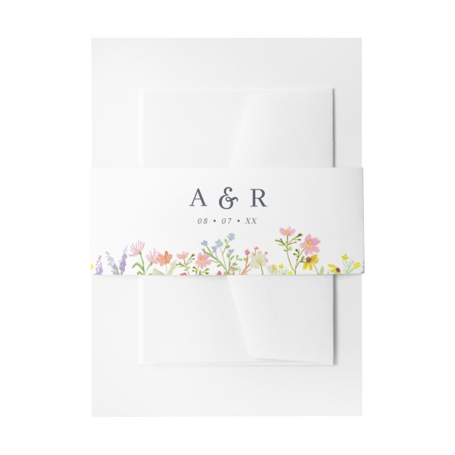 Rustic Wildflowers Monogram Wedding Invitation Belly Band (Front Example)