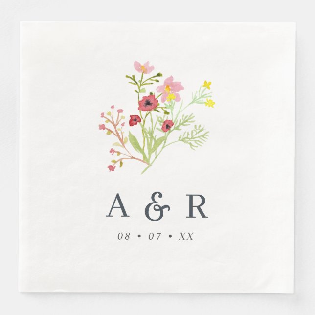 Rustic Wildflowers Monogram Wedding Napkin (Front)