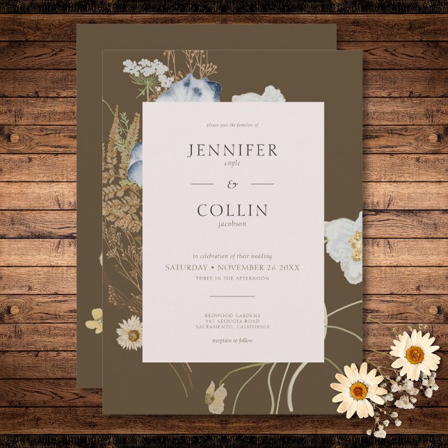 Rustic Wildflowers on Brown Wedding Invitation (Rustic Wildflowers on Brown Wedding Invitation)