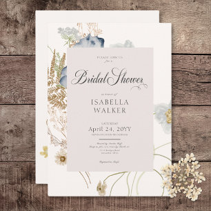 Rustic Wildflowers on Cream Bridal Shower Invitation