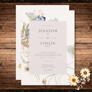 Rustic Wildflowers on Cream Wedding Invitation