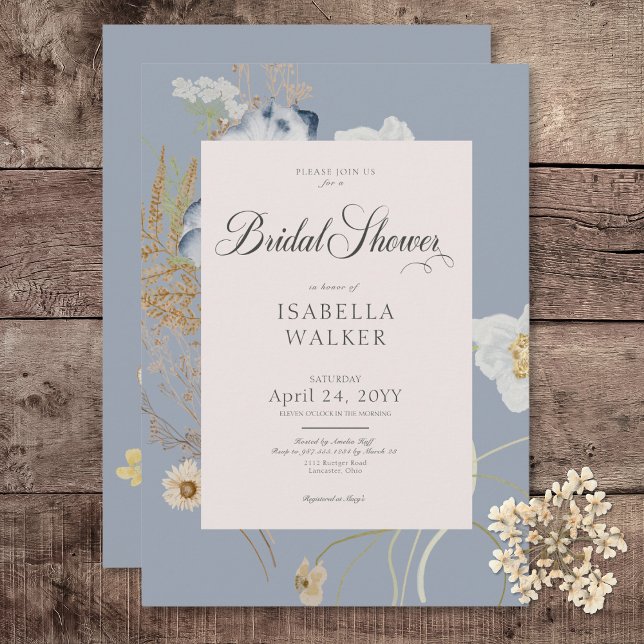Rustic Wildflowers on Dusty Blue Bridal Shower Invitation (Rustic Wildflowers on Dusty Blue Bridal Shower Invitation)