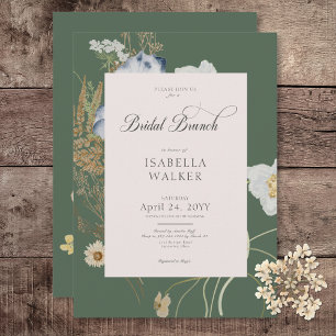 Rustic Wildflowers on Sage Green Bridal Brunch Invitation