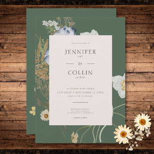 Rustic Wildflowers on Sage Green Wedding Invitation