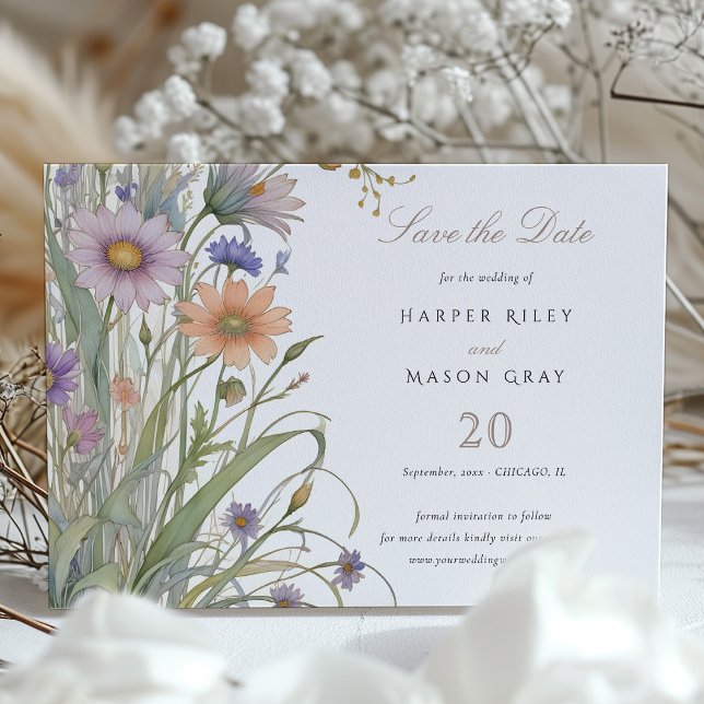 Rustic Wildflowers Save the Date Wedding Invitation (Creator Uploaded)