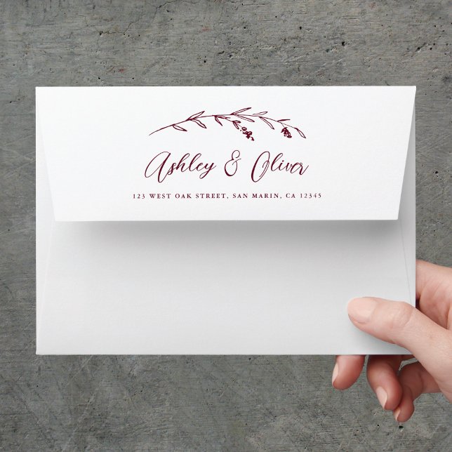Rustic Wildflowers Script Burgundy Wedding Envelope (Creator Uploaded)