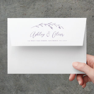 Rustic Wildflowers Script Lavender Purple Wedding Envelope