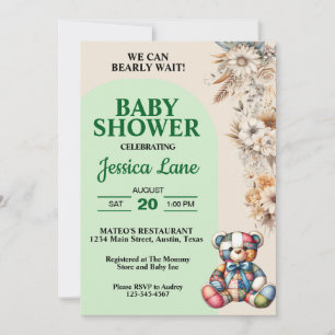 Rustic Wildflowers Teddy Bear Baby Shower  Invitation