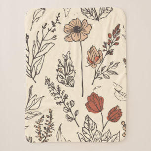 Rustic Wildflowers Vintage Botanical Sketch Sherpa Blanket