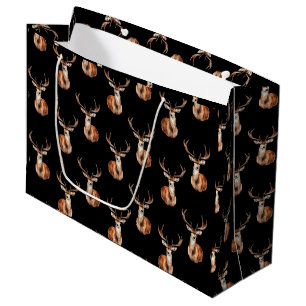 Rustic Wildlife Deer Head Watercolor Black Large Gift Bag