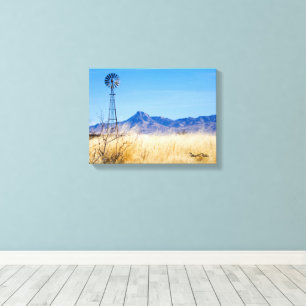 Rustic Windmill and Mountain Range Canvas Print