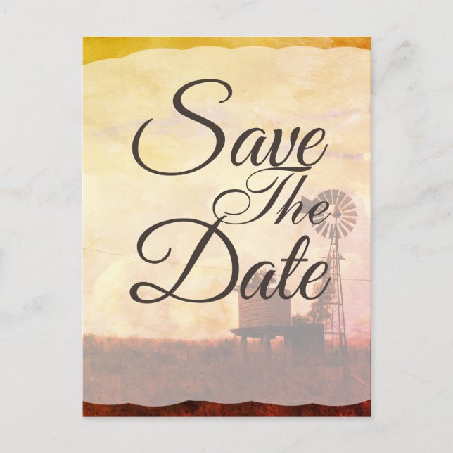 Rustic Windmill Country Wedding Save The Date Announcement Postcard (Front)