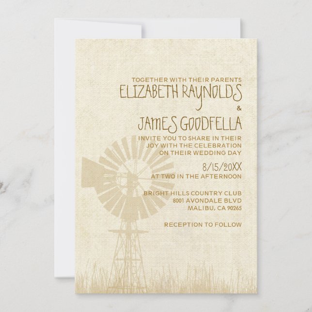 Rustic Windmill Wedding Invitations (Front)
