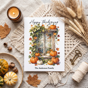 Rustic Window Orange Fall Pumpkins Thanksgiving Postcard