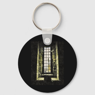 Rustic Window View With Stone Walls And Building I Key Ring