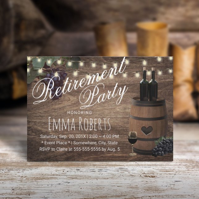 Rustic Wine Barrel Country Vineyard Retirement Invitation (Creator Uploaded)