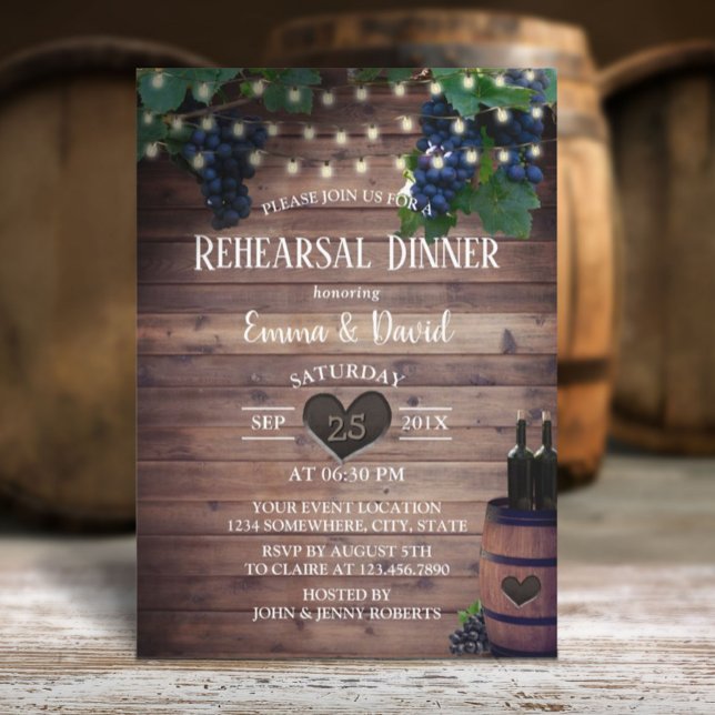 Rustic Wine Barrel Vineyard Rehearsal Dinner Invitation (Creator Uploaded)
