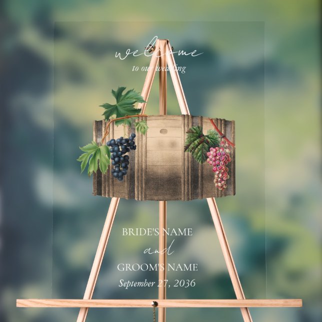 Rustic Wine Barrel Winery Vineyard Wedding Acrylic Sign (Neutral)