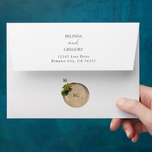 Rustic Wine Barrel Winery Vineyard Wedding Envelope (Hand)