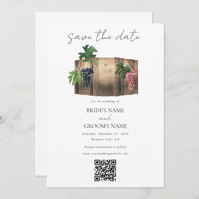 Rustic Wine Barrel Winery Vineyard Wedding Save The Date (Front/Back)