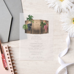 Rustic Wine Barrel Winery Vineyard Wedding Vellum Invitations