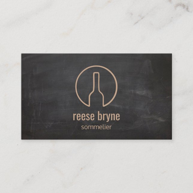 Rustic Wine Bottle Logo Sommelier Business Card (Front)