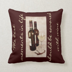 Rustic wine bottles and a glass of wine cushion