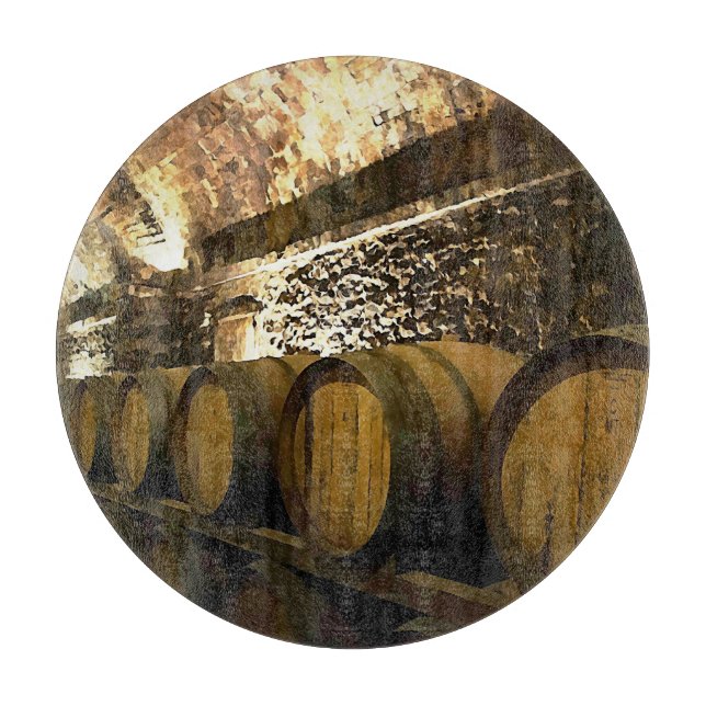 Rustic Wine Cellar Barrels in Brown Cutting Board (Front)