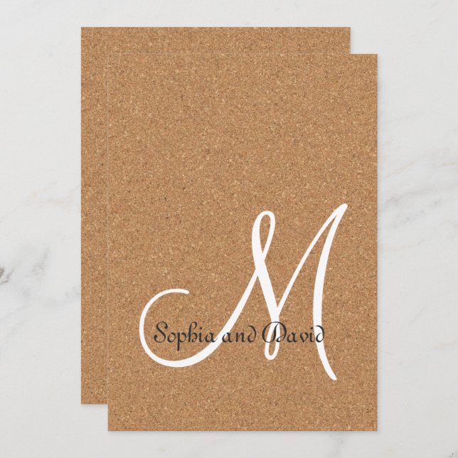 Rustic Wine Cork Wedding Monogram Invitation (Front/Back)