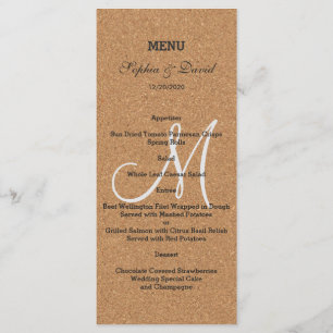 Rustic Wine Cork Wedding Monogram Menu