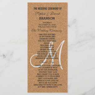 Rustic Wine Cork Wedding Monogram Program