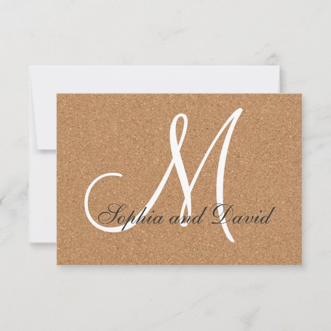 Rustic Wine Cork Wedding Monogram RSVP (Front)