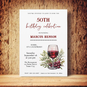 Rustic Wine Glass 50th Birthday Surprise Party Invitation
