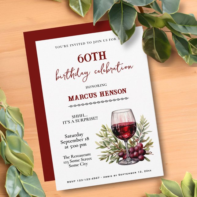 Rustic Wine Glass 60th Birthday Surprise Party  Invitation (Creator Uploaded)