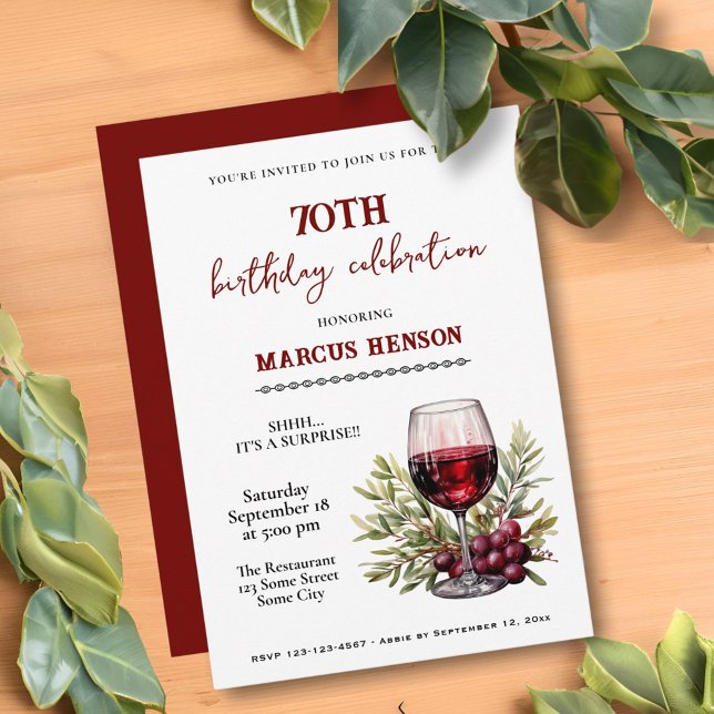 Rustic Wine Glass 70th Birthday Surprise Party  Invitation (Creator Uploaded)
