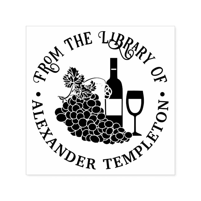Rustic Wine, Glasses, Bunch of Grapes Library Book Self-inking Stamp (Design)