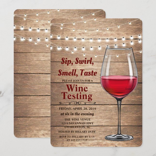 Rustic Wine Tasting String Lights Invitation (Front/Back)