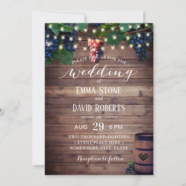 Rustic Wine Vineyard Grapes Fall Wedding Invitation (Front)