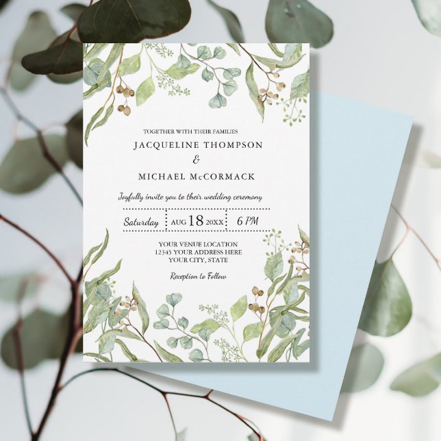 Rustic Winery Blue Eucalyptus Greenery Wedding Invitation (Creator Uploaded)