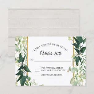 Rustic Winery Eucalyptus Foliage Grey Wood RSVP Invitation