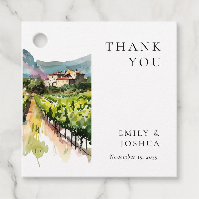 Rustic Winery Landscape Wedding Favour Tags (Front)