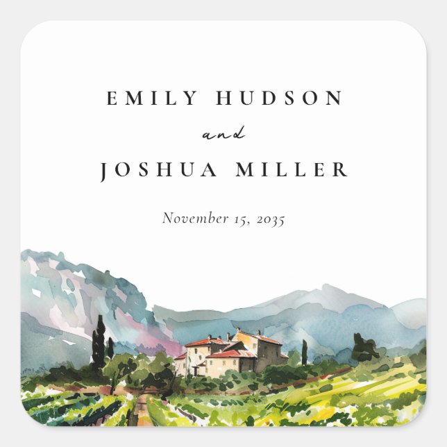 Rustic Winery Landscape Wedding Square Sticker (Front)