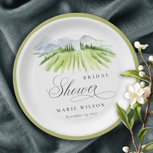 Rustic Winery Vineyard Mountain Bridal Shower Paper Plate