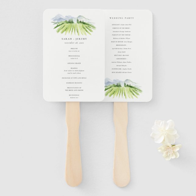 Rustic Winery Vineyard Mountain Wedding Program Hand Fan (Front and Back)