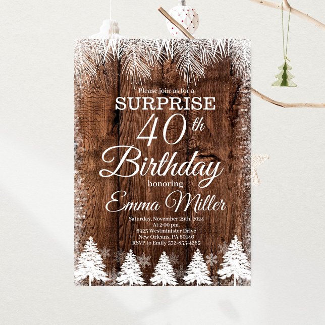 Rustic Winter 40th Birthday Party Invitation (Creator Uploaded)