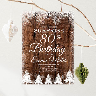 Rustic Winter 80th Birthday  Invitation
