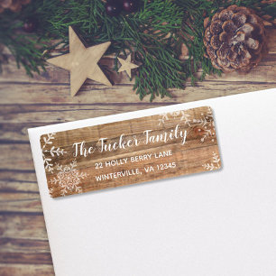 Rustic Winter Address Label Snowflakes on Wood Return Address Label
