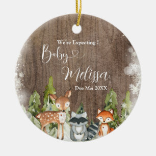 Rustic Winter Animals We're Expecting Parents Ceramic Ornament